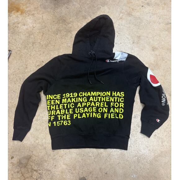 Champion 1919 Rare Men's Hoodie Pullover Thick Graphic Black Size Medium - Picture 1 of 15